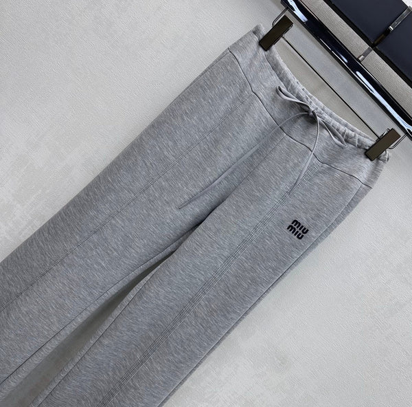 Miu 26s Drawstring Flared Trousers Grey Polyester 363803