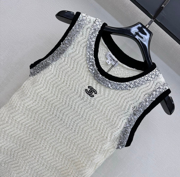 CC 26s Knit Vest White Wool Polyester 378379