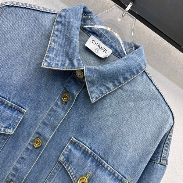 CC 26S Letter Button Collared Shirt Denim 422637