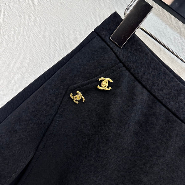 CC 26s Skirt Overlay Flare Pants CC Buttons Black Cotton Polyester Spandex 427494