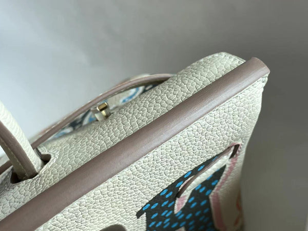 BIRKIN 25 BAG IN WHITE CREAM CALFSKIN WITH COLORFUL STICKER (MADE - TO - ODER)