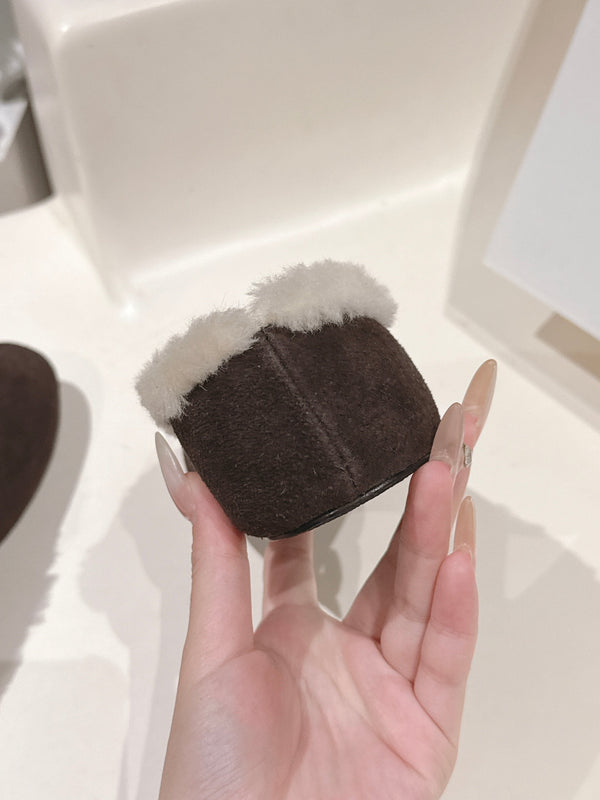 The Row 2025 Fur-lined Flat Shoe Dark Brown mix White Suede Wool 560506