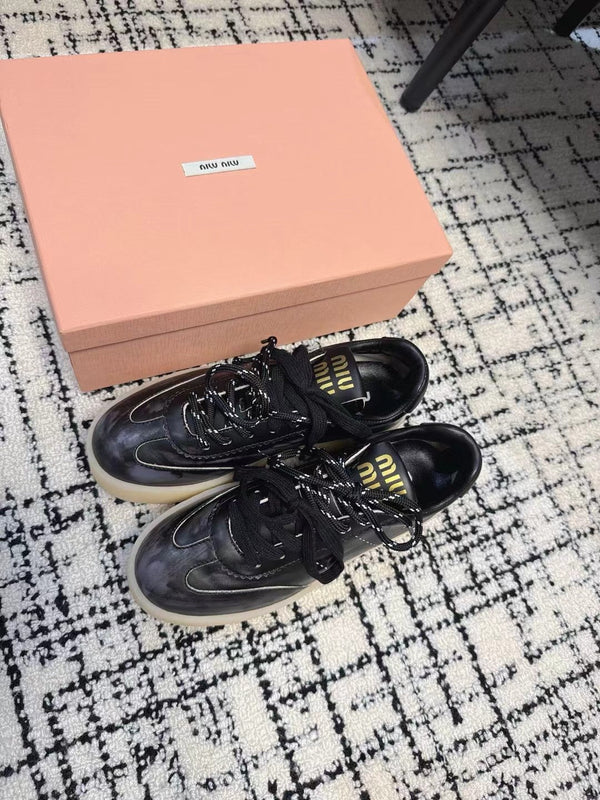 Miu Balance Sneakers Black Calfskin