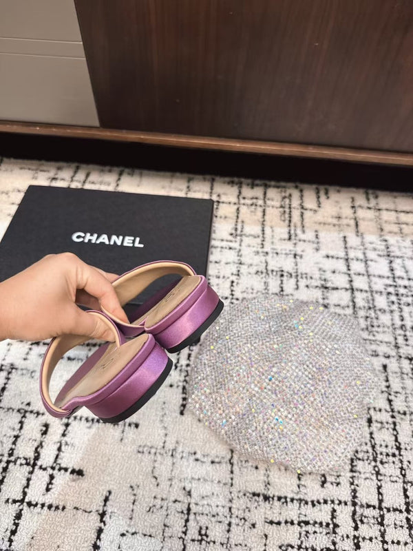 CC Slippers In Lilac Purple Satin Mix Calfskin