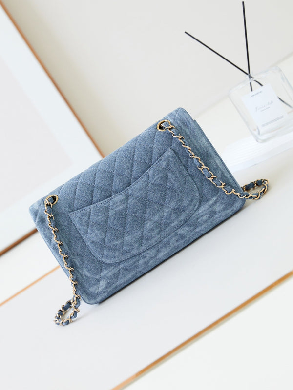 CC 24K Flap Bag 20cm Multi Charm Blue Denim Gold Hardware