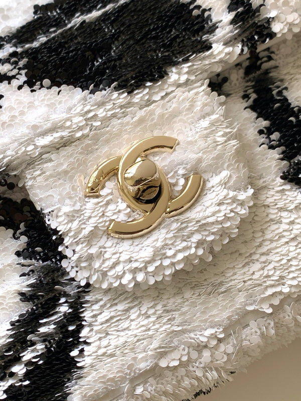 CC 2025 Flap Bag Silver Black Sequin 298202