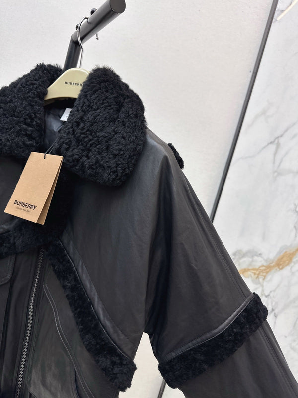 Burberry 25 Shearling-trimmed Bomber Jacket Black Fur Leather