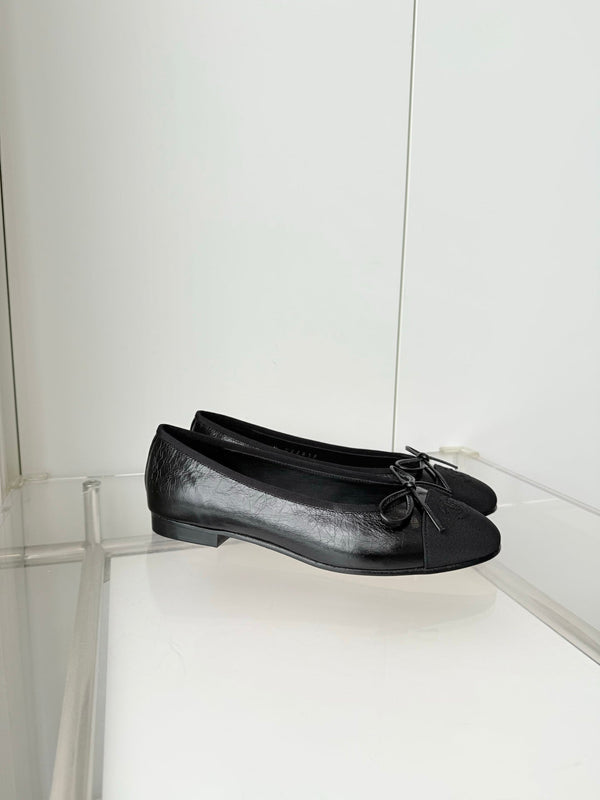 Chanel 2026 Ballet Flat Black Canvas Leather 697397