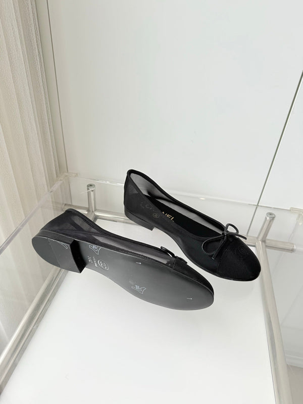 Chanel 2026 Ballet Flat Black Mesh Canvas 697398