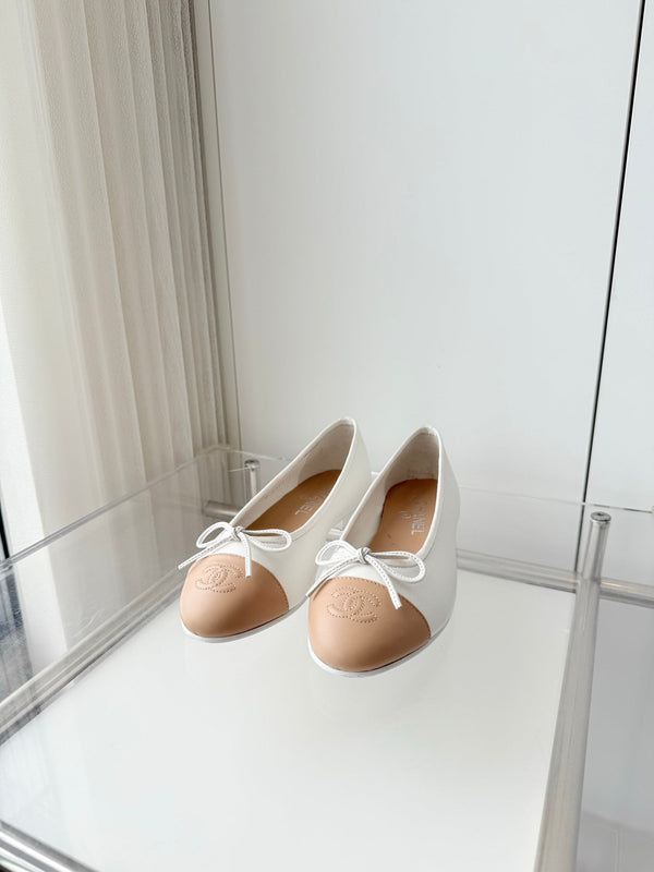 Chanel 2026 Ballet Flat Beige White Lambskin 697405