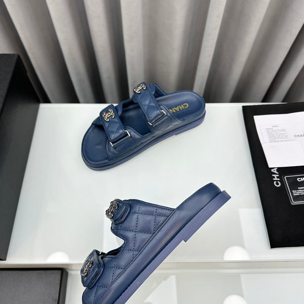 dad sandals blue lambskin mules