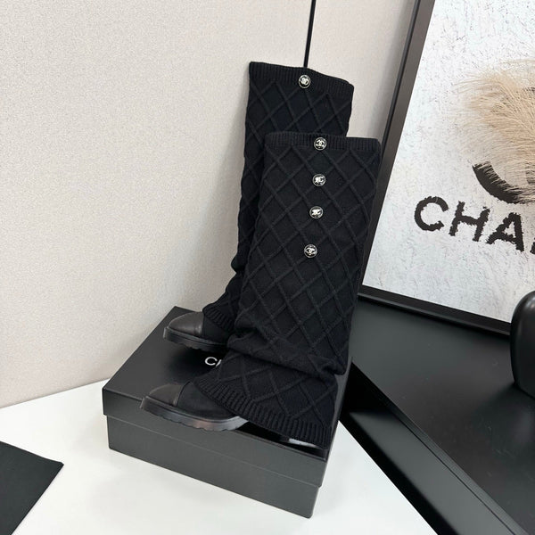 CC 26s Diamond Knit Buttoned Long Boots Black Calfskin Knit 985770
