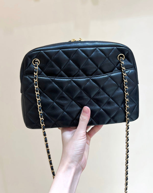CC 24K Gold Coin Camera Bag 24cm Black Lambskin Light GHW