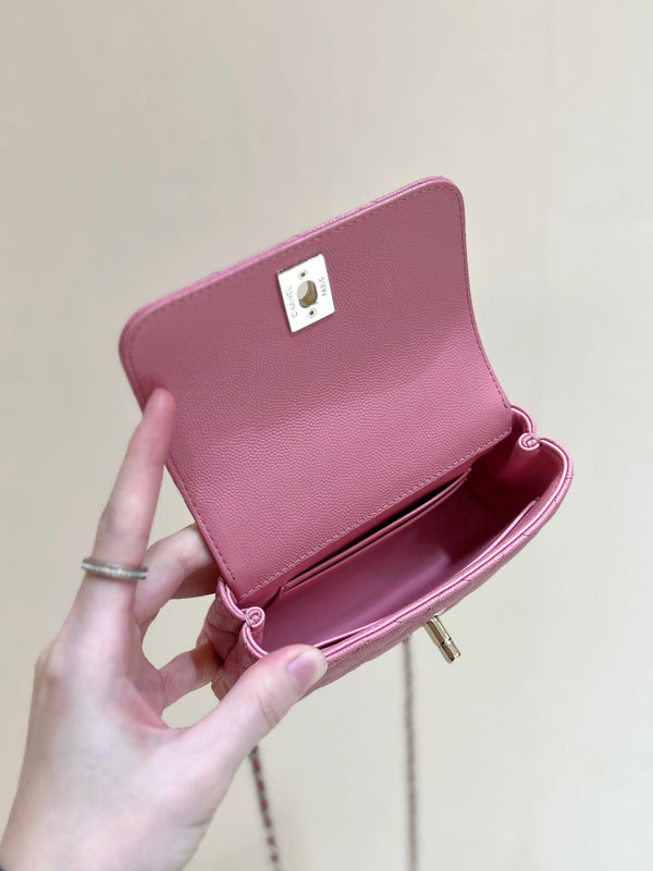 CC Super Mini Handle Bag 14.5 Pink Leather Gold Hardware