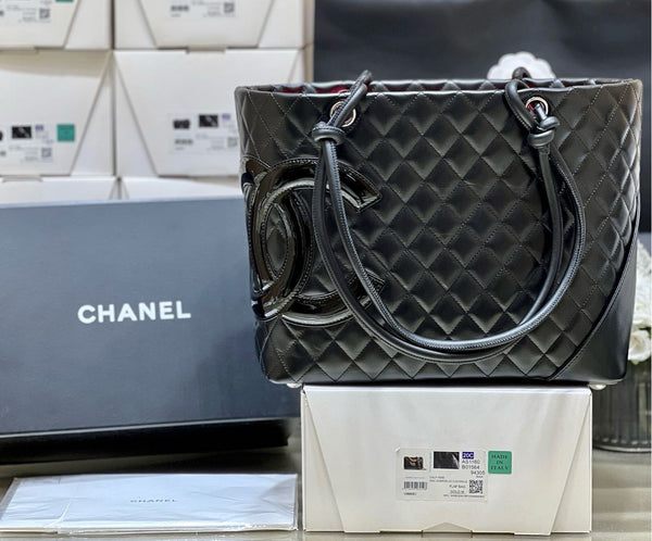 CC 25s Cambon Ligne Tote Bag 30cm In Black Calfskin