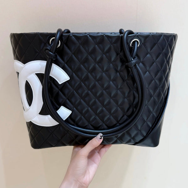 CC 25s Cambon Ligne Tote Bag 30cm In Black And White Calfskin