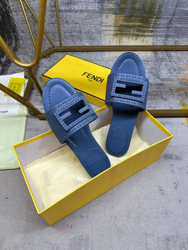 FF Baguette Slides Embroidered Dark Blue Nappa Leather 826559