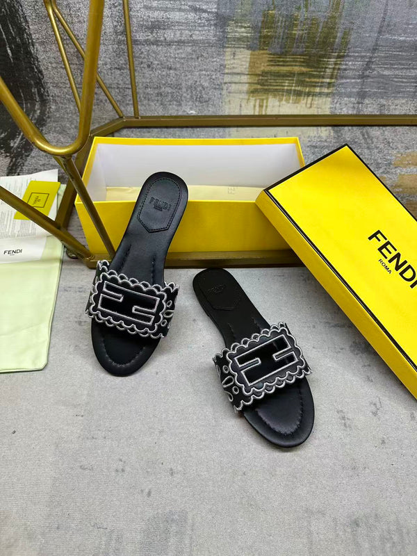 FF  Baguette Slides Embroidered Black Nappa Leather 826561