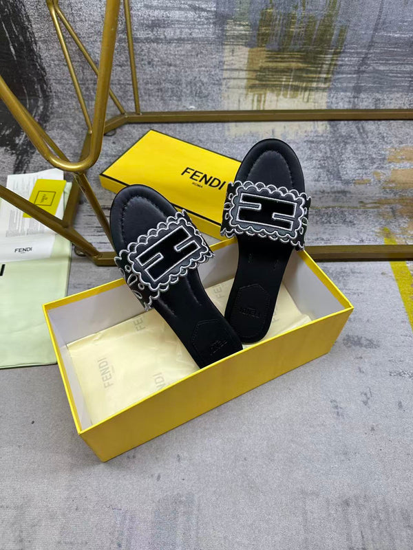 FF  Baguette Slides Embroidered Black Nappa Leather 826561