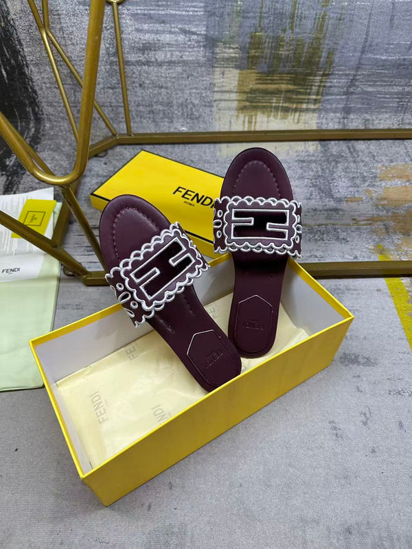 FF Baguette Slides Embroidered Burgundy Nappa Leather 826562