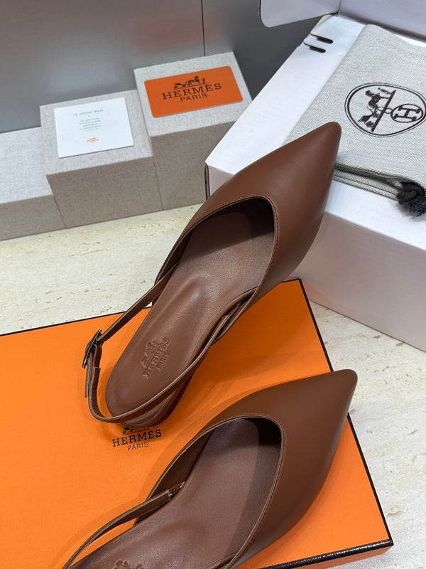 HM Nicoletta Slingback Flat Brown Calfskin 830185