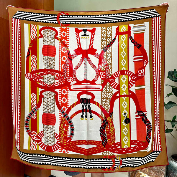 Fantaisie d'Etriers Scarf  140 CM Red Colorful Silk
