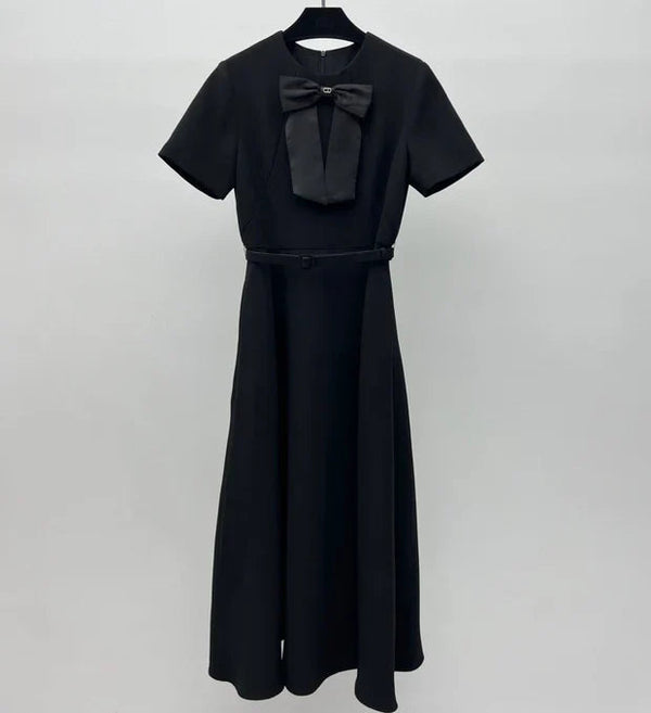 CD 2026 Bow-Embellished Belt Dress Black Polyester 445444