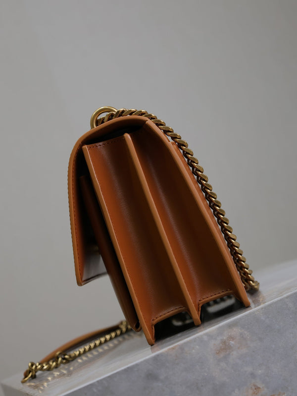 YSL Medium Sunset Shoulder Bag 22cm Brown Cowhide