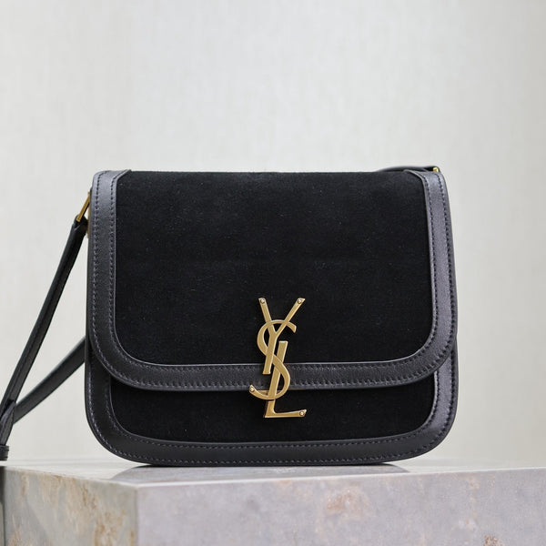 YSL Solferino Shoulder Bag Black Suede Leather