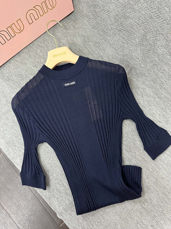 Miu Short-sleeved T-shirt Navy Blue Wool 345306