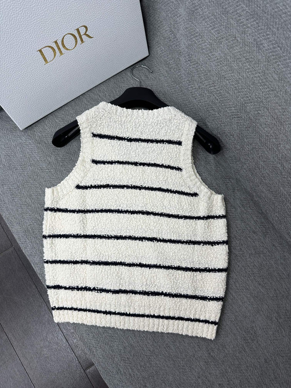 CD Marinière Twinset Striped Vest Black White Cotton Wool 345340
