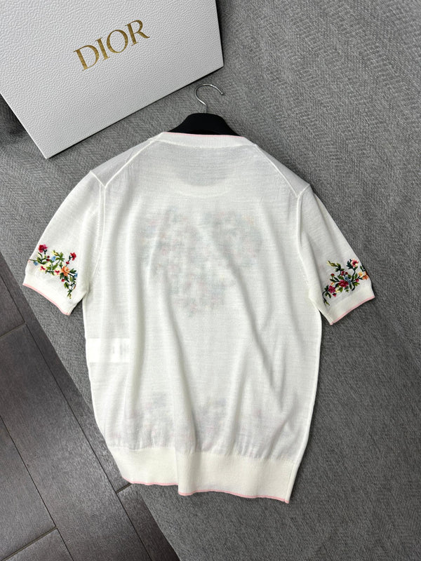 CD Dioramour Short-Sleeved Embroidered Sweater White Wool 349487
