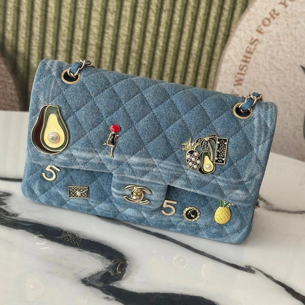 CC 2026 Coco Cuba Charms Flap Bag Canvas Denim Leather