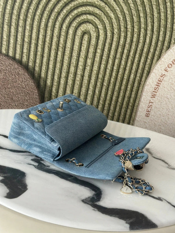CC 2026 Coco Cuba Charms Flap Bag Canvas Denim Leather