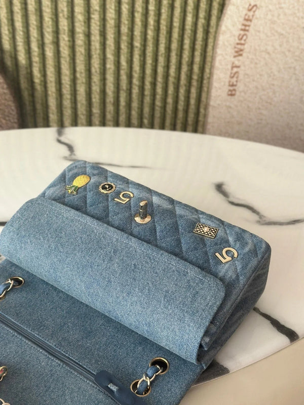 CC 2026 Coco Cuba Charms Flap Bag Canvas Denim Leather