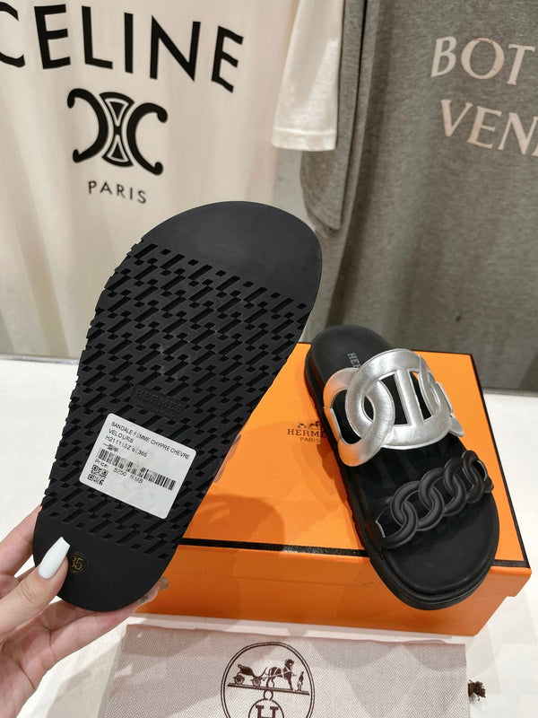 EXTRA SANDAL PASTEL BLACK MIX SILVER CALFSKIN