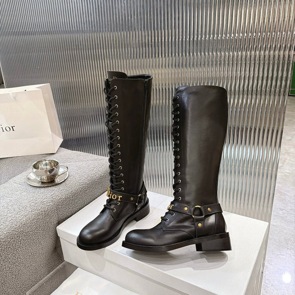 CD 26s Lace-Up Knee-High Boots Black Calfskin 924104