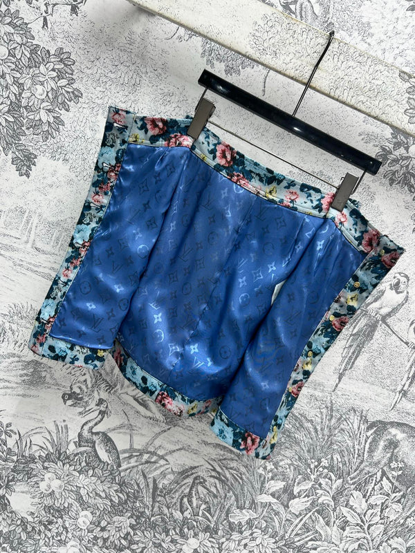 LV 25 Floral Short Skirt Multicolor Polyester