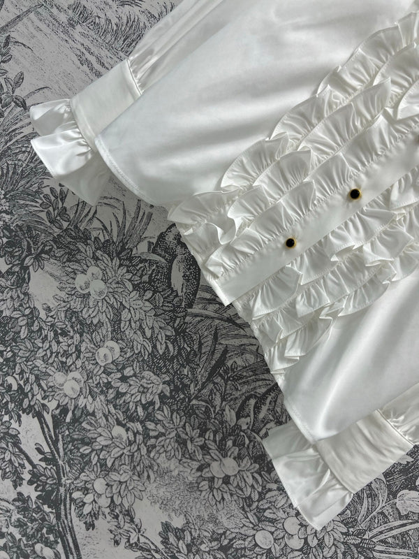 CC 25 Lace Pleated Shirt White Cotton