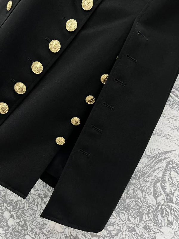 LV 25 Round-Neck Logo Metal Buttoned Dress Black Poliester