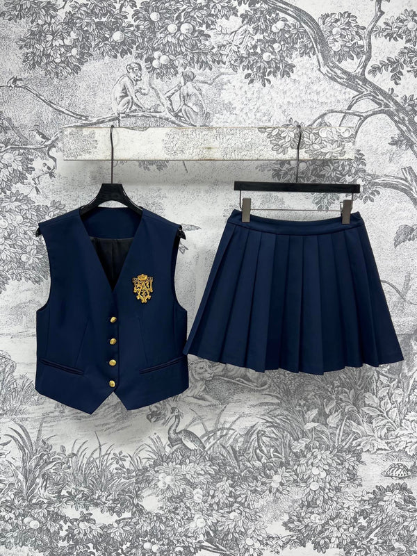 LV 25 Slight Waist Design Set Vest Blue Polyester