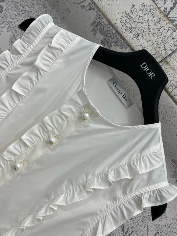 CD 25 Lace Sleeveless Shirt White Cotton