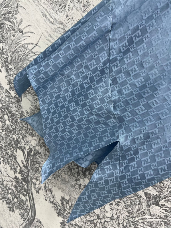 Fendi 25 Double F Shirt Blue Viscose Polyester