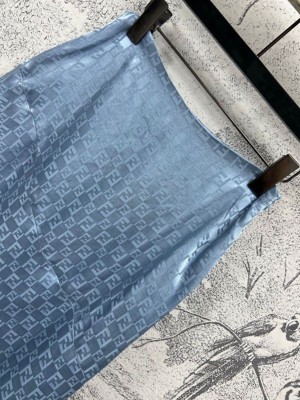 Fendi 25 Double F Irregular Skirt Blue Viscose Polyester