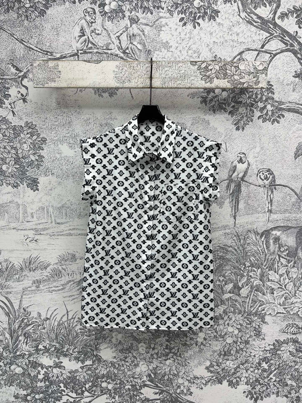 LV 25 Retro Hong Kong Small Flying Sleeve Shirt Pink Black Blue Viscose Rayon