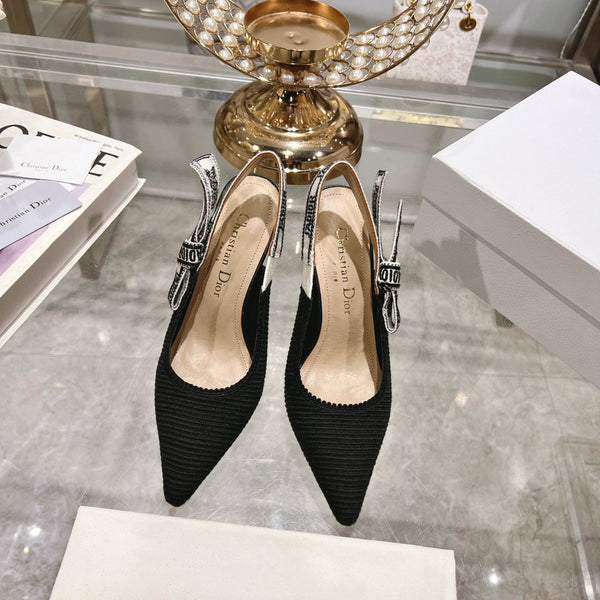 cd slingback pumps 95 black embroidered cotton ribbon