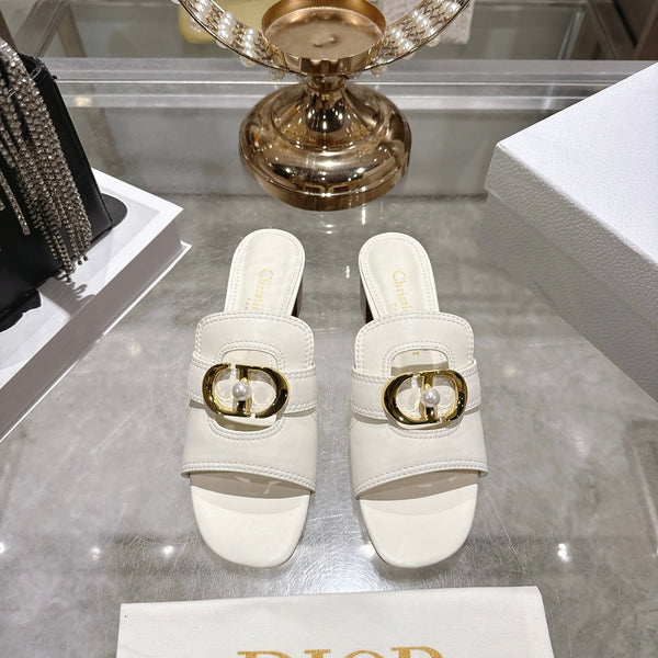 CD 26 Chunky Heel Sandals 35mm White Leather 592267