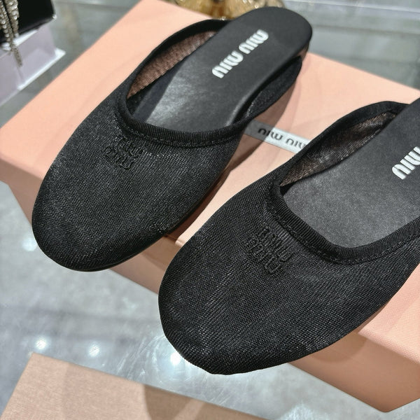Miu Miu 26s Slippers Black Mesh 679835