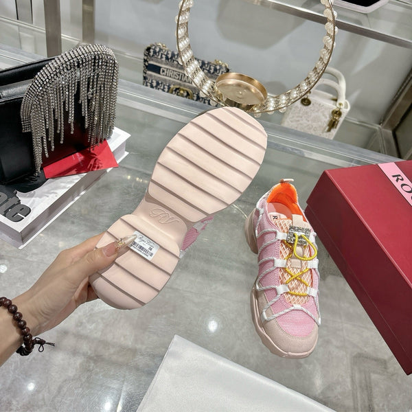 Roger Vivier Zag Sneakers Pink Lace Lambskin 679801