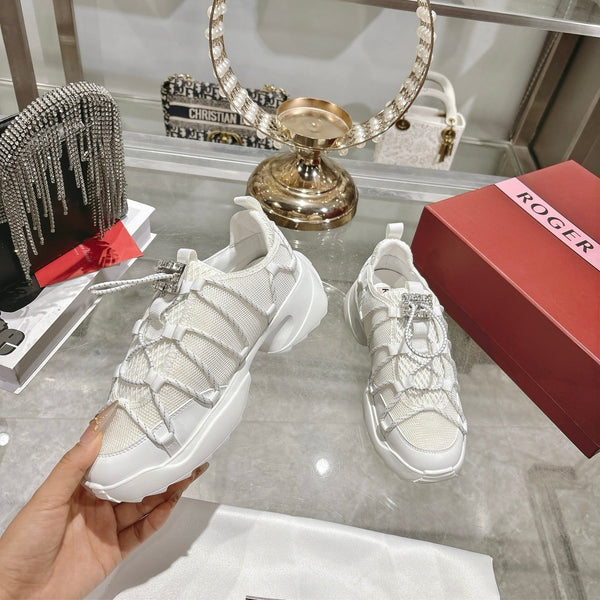 Roger Vivier Zag Sneakers White Lace Lambskin 679802